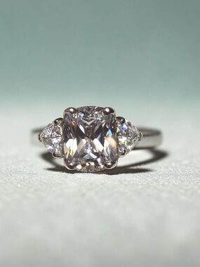 Solid 14k White
Gold Stamped 3.30 CTW Cushion Cut
Diamond Simulated Ring Size 5